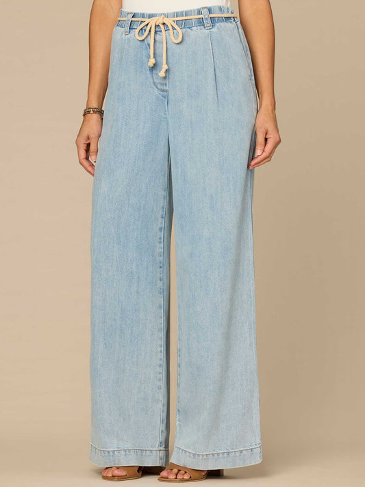 "Ab"leisure Skyrise Rope Belt Pleated Petite Wide Leg Jeans