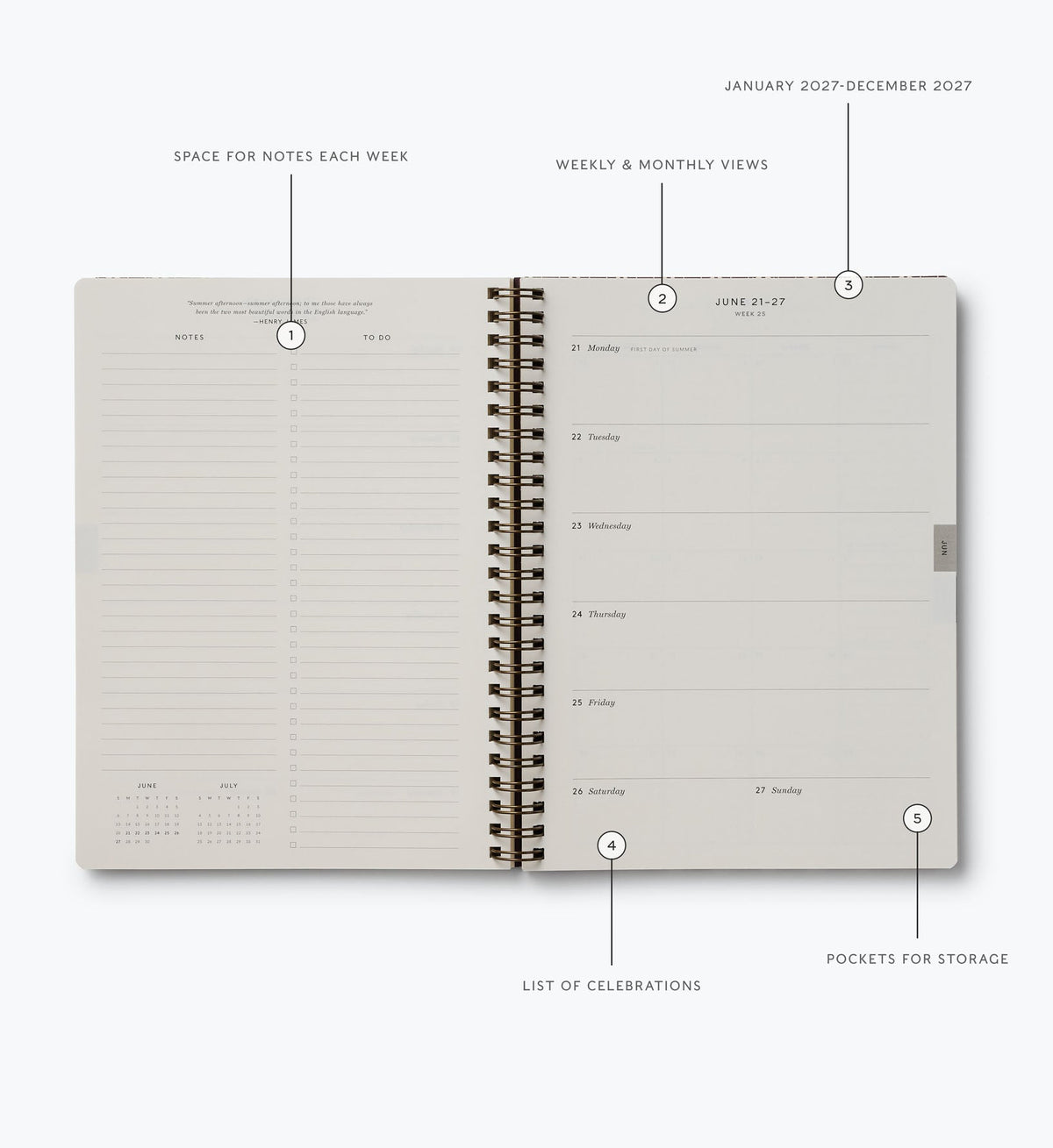 2027 12-Month Softcover Spiral Planner - Sage Hydrangea