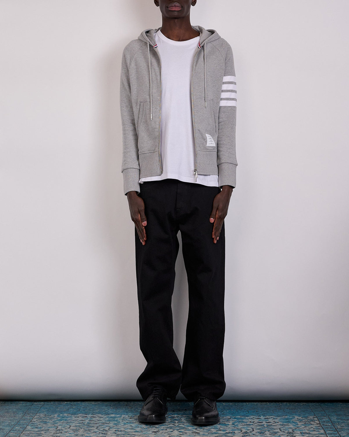 Thom Browne Classic Loopback 4 Bar Zip Hoodie Light Grey