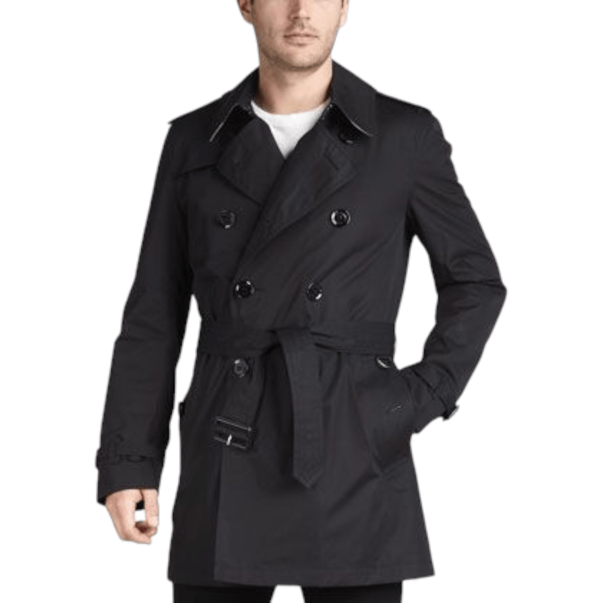 Burberry Mens "Britton" Short Trench Coat, Black